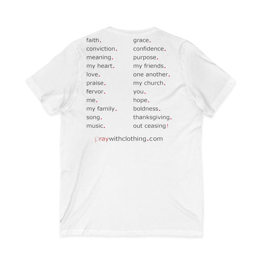 Pray With... - Unisex Short Sleeve V-Neck Tee (white)