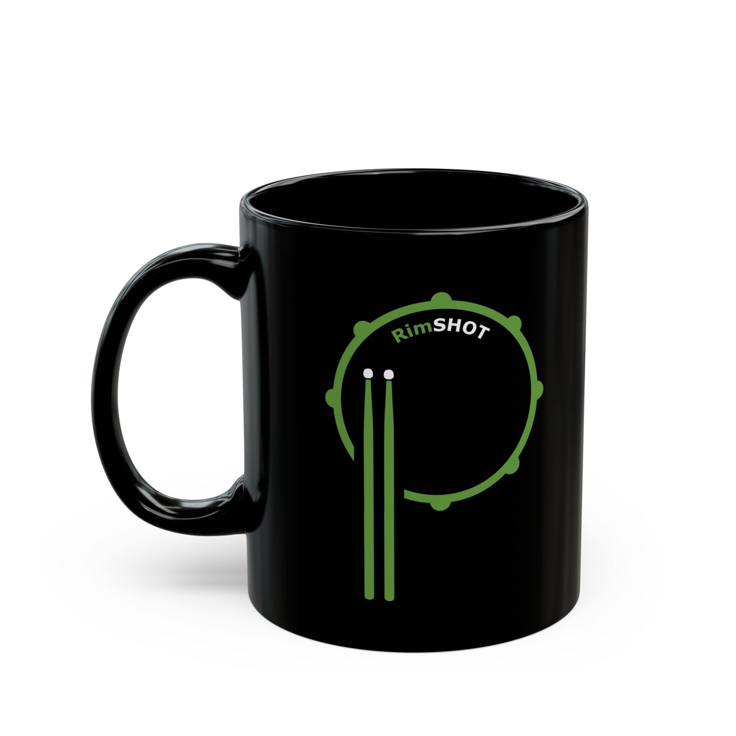 "RimSHOT" Lime Green "P" - 11oz., Ceramic Black Mug
