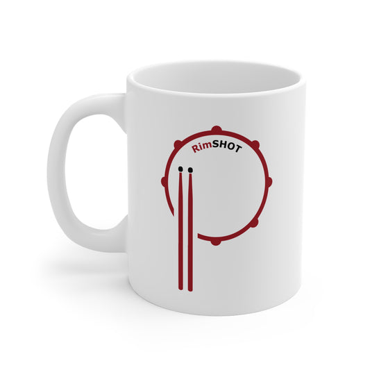 RimSHOT Red Logo Mug — 11oz Cup (white) for Drummers & Music Lovers, Motivational Drinkware