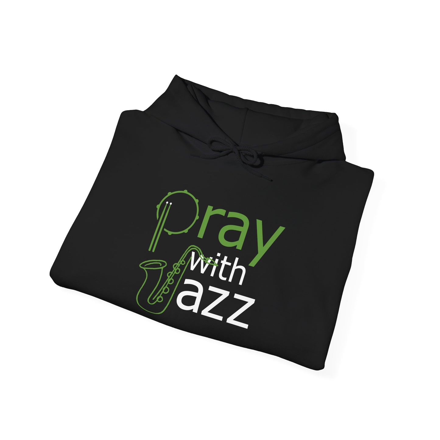 "Pray with jazz" - Unisex Heavy Blend™ Hooded Sweatshirt (black) - Inspirational, cozy, comfortable, lounge wear