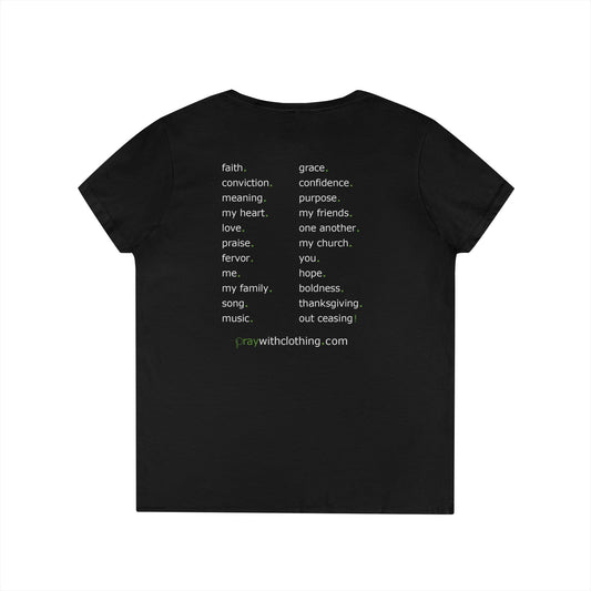 "Pray With..." Ladies' V-Neck T-Shirt (black)
