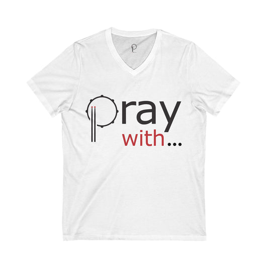 "Pray With..." Men's Short Sleeve V-Neck Tee (white)