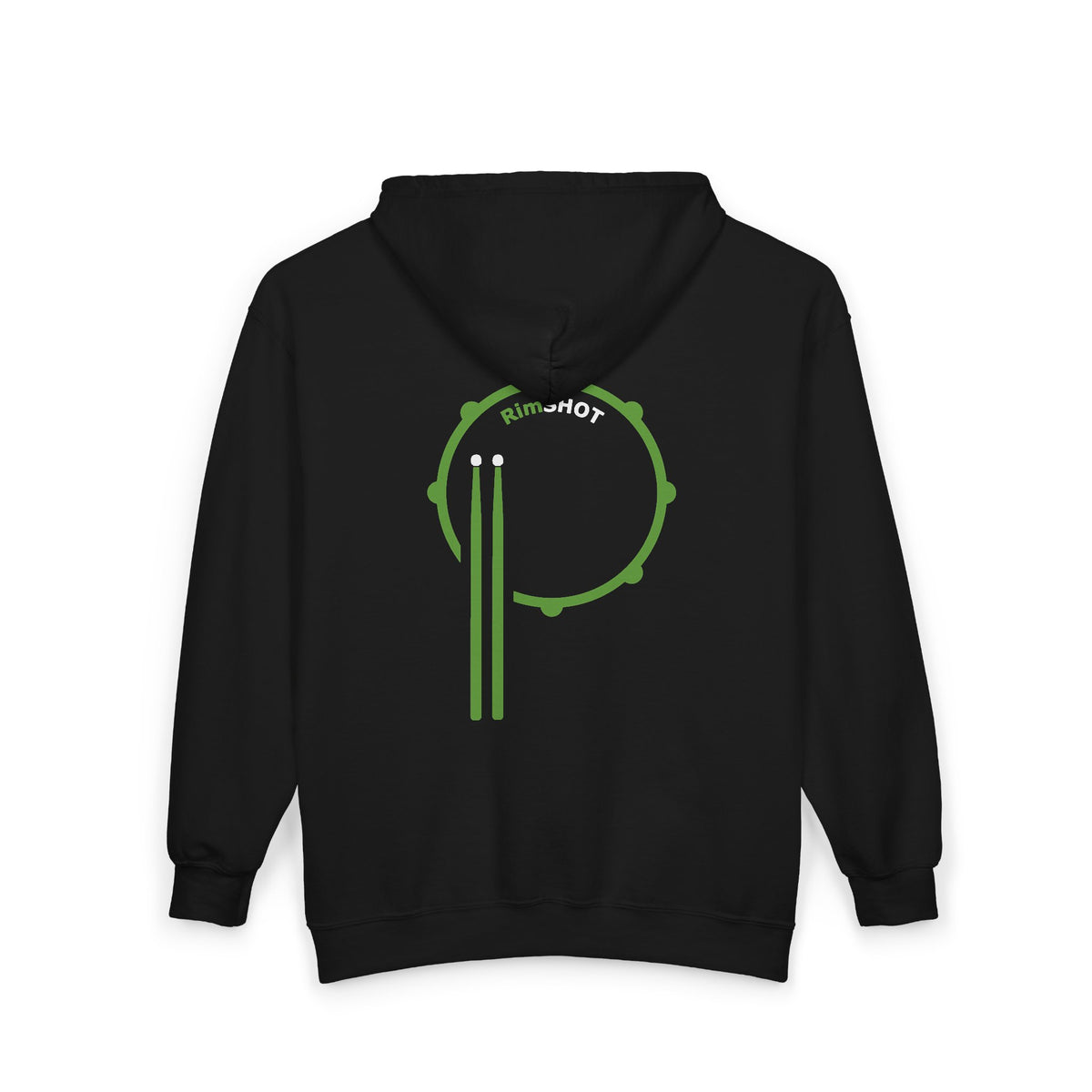 RimSHOT Logo Full-Zip Hoodie — Green Percussion Design