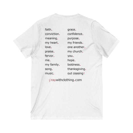 "Pray With..." Men's Short Sleeve V-Neck Tee (white)