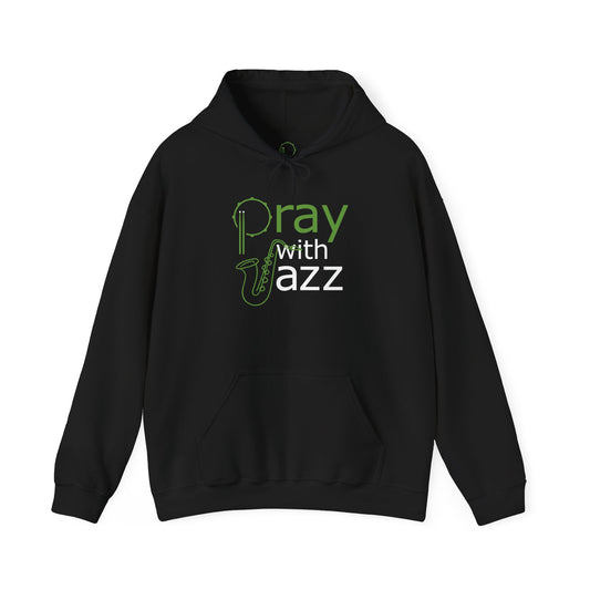 "Pray with jazz" - Unisex Heavy Blend™ Hooded Sweatshirt (black) - Inspirational, cozy, comfortable, lounge wear