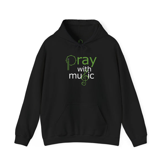 "Pray with music" - Unisex Heavy Blend™ Hooded Sweatshirt (black) - Inspirational, cozy, comfortable, lounge wear