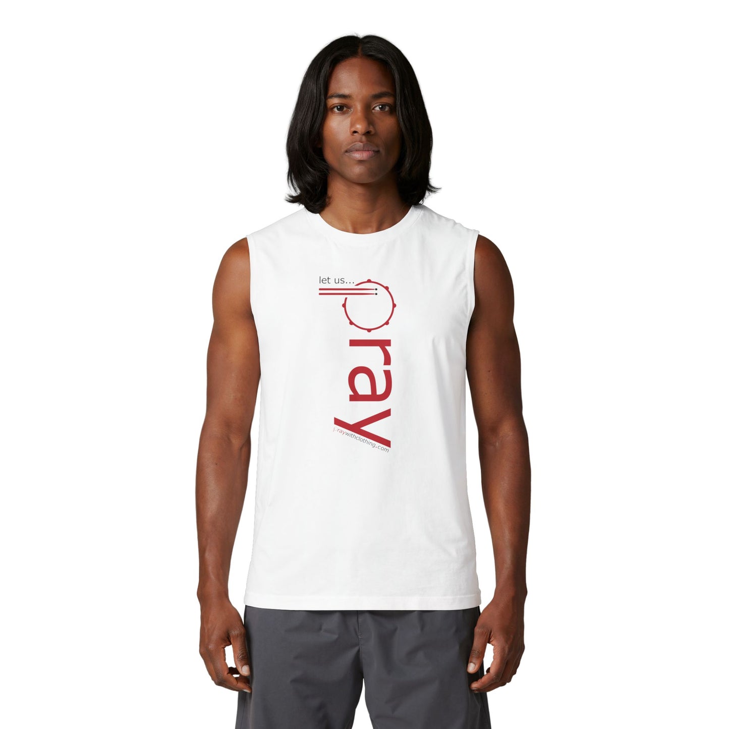 Prayer Tank Top — let us... PRAY Vertical Red print - Text Muscle Tee