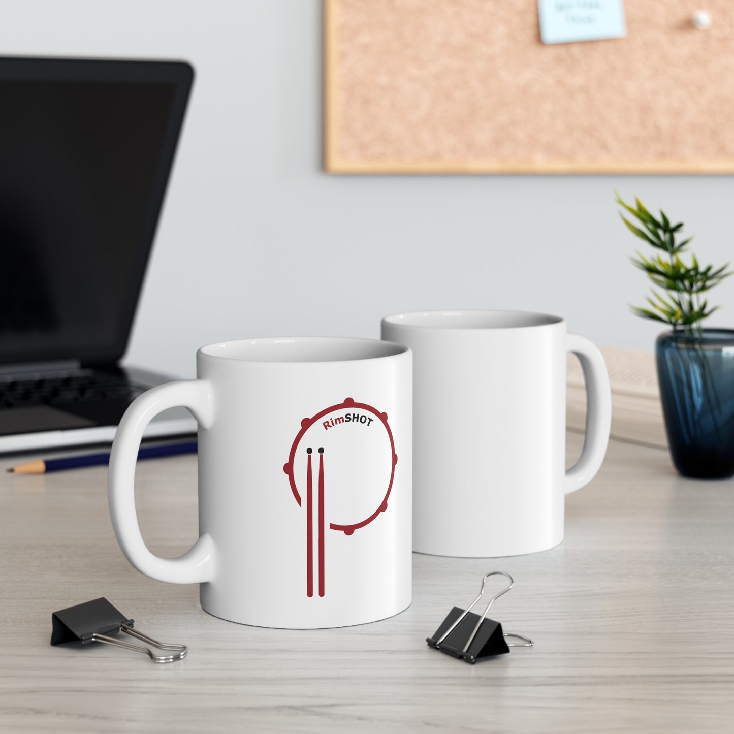 RimSHOT Red Logo Mug — 11oz Cup (white) for Drummers & Music Lovers, Motivational Drinkware