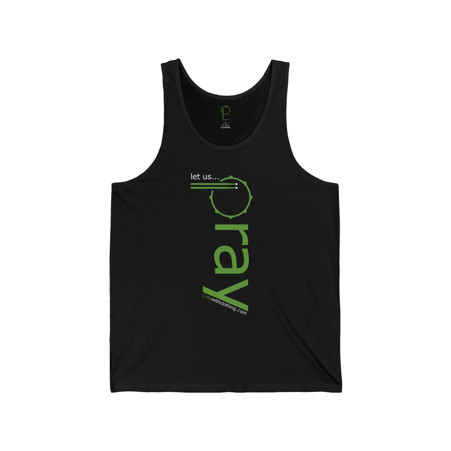 Tank Top - let us PRAY Vertical Green Script – Faith-Based Christian Prayer Graphic Tank